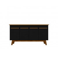 Manhattan Comfort 232BMC82 Yonkers 62.99 Sideboard with Solid Wood Legs and 2 Cabinets in Black and Cinnamon